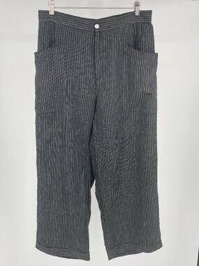 Chico's Design Vintage 100% Linen Black White Pinstripe Pull-On Pants 3 XL